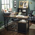 Biroul de calculator în formă de L, biroul de colț pentru studiu, birou, jocuri, economisire de spațiu, asamblare ușoară, design industrial, rustic maro și negru LWD73X
