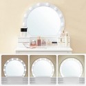 Set Masa de toaleta cu oglinda, 10 becuri reglabile, modern, scaun capitonat, 5 sertare, 70 x 40 x 134 cm, idee cadou, alb RDT151W01