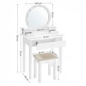 Set Masa de toaleta cu oglinda, 10 becuri reglabile, modern, scaun capitonat, 5 sertare, 70 x 40 x 134 cm, idee cadou, alb RDT151W01