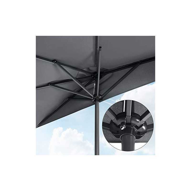 Umbrelă de umbrelă, Dia. Umbra de soare de 2,7 m, acoperis semicircular din poliester, mecanism de cotitură, umbră de soare cu protecție UPF 50+, bază nu este inclusă, terasă de grădină în aer liber, GPU31GY gri afumat