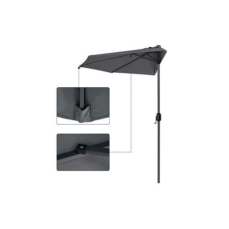 Umbrelă de umbrelă, Dia. Umbra de soare de 2,7 m, acoperis semicircular din poliester, mecanism de cotitură, umbră de soare cu protecție UPF 50+, bază nu este inclusă, terasă de grădină în aer liber, GPU31GY gri afumat