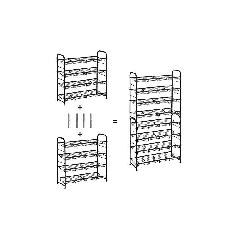 Rack de încălțăminte cu 4 niveluri, organizator de depozitare a încălțămintilor, de până la 16 perechi, din oțel, 68,5 x 27,5 x 65 cm, pentru tocuri înalte, antrenori, papuci, în intrare, negru LMR067B01