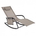Sun Lounger, scaun de grădină, scaun leagăn cu sprijin pentru cap și buzunar lateral, structură de fier, respirator sintetic, confortabil, Max. Capacitate de încărcare 150 kg, maro GCB23BR