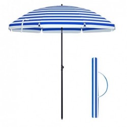 Parasole de 2 m, umbrela de plajă, protecție solară cu UPF 50+, Canopy octagonal portabil, mecanism de înclinare, ventilație, geantă de transport, pentru plajă, grădini, balcon, piscină, benzi albastre și albastre GPU65WU