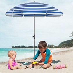 Parasole de 2 m, umbrela de plajă, protecție solară cu UPF 50+, Canopy octagonal portabil, mecanism de înclinare, ventilație, geantă de transport, pentru plajă, grădini, balcon, piscină, benzi albastre și albastre GPU65WU
