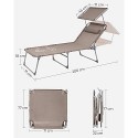 Scaun, pat de soare, scaun mare pentru soare, 71 x 200 x 38 cm, capacitate de încărcare 150 kg, cu sprijin pentru cap, sprijin pentru spate, umbrelă, pliabil, pentru grădină, culoarea taupe GCB022K01