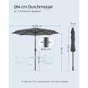 264 cm Umbrelă de umbrelă de grădină, UPF 50+, umbrelă de soare, înclinare de 30° în 2 direcții, mâner de mâner pentru deschidere și închidere, pentru grădini în aer liber Balconul piscinei, Baza nu este inclusă, gri GPU27GY