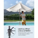 Umbrelă de soare de grădină de 264 cm, UPF 50+, umbrelă de soare, înclinare 30° în 2 direcții, manivelă pentru deschidere și închidere, pentru grădini în aer liber, piscină, balcon, terasă, bază nu este inclusă, bej GPU27BE