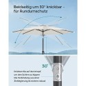 Umbrelă de soare de grădină de 264 cm, UPF 50+, umbrelă de soare, înclinare 30° în 2 direcții, manivelă pentru deschidere și închidere, pentru grădini în aer liber, piscină, balcon, terasă, bază nu este inclusă, bej GPU27BE