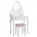 Set scaun pentru toaleta prințesă și oglindă pivotantă la 360 de grade Birou de machiaj 4 sertare Mobilier de toaletă Ușor de asamblat Dormitor Alb RDT04W