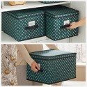 Cutii de depozitare cu capac, set de 3, cutii pliabile cu etichete pentru Craciun, cutii din stofa cu model fulgi de nea pentru dulap, 30 x 40 x 25 cm, verde RFB003G02