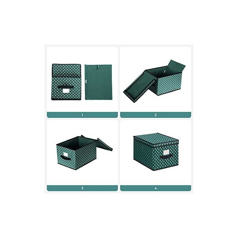 Cutii de depozitare cu capac, set de 3, cutii pliabile cu etichete pentru Craciun, cutii din stofa cu model fulgi de nea pentru dulap, 30 x 40 x 25 cm, verde RFB003G02