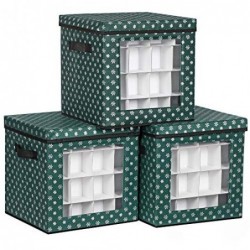 Cutii de depozitare pentru baldouri de Crăciun, set 3 cuburi de depozitare pentru decorațiuni de Crăciun, 64 locuri de cutie, separatoare modulare, 30,5 x 30,5 x 30,5 cm, verde RFB029G01