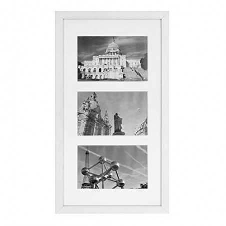 Cadru triplu de fotografii, cadru foto pentru trei fotografii de 10 x 15 cm (4 x 6 inch), ecran montat pe perete sau pe masă, MDF, față de sticlă, alb RPF006W01