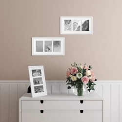 Cadru triplu de fotografii, cadru foto pentru trei fotografii de 10 x 15 cm (4 x 6 inch), ecran montat pe perete sau pe masă, MDF, față de sticlă, alb RPF006W01