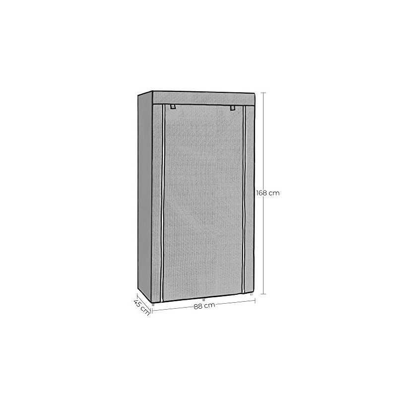 Dulap din țesătură, Organizator pentru depozitare haine, 6 rafturi, 2 șine pentru agățat, țesătură nețesă, cadru metalic, 88 x 45 x 168 cm, pentru dormitor, dressing, cu model în țesătură, gri RYG084G22