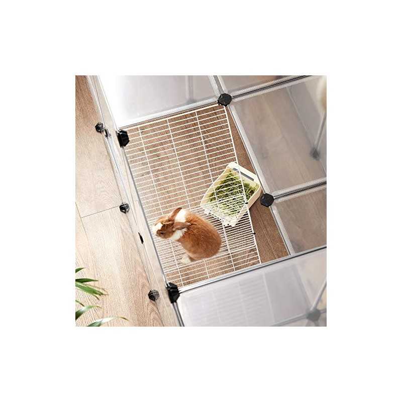 Tarc pentru cobai, cușcă C și C cu scări, 143 x 73 x 91 cm, cursă de exerciții pentru animale de companie, cușcă de gard din plastic DIY pentru hamsteri, iepuri, animale de companie mici, transparent LPC005W01