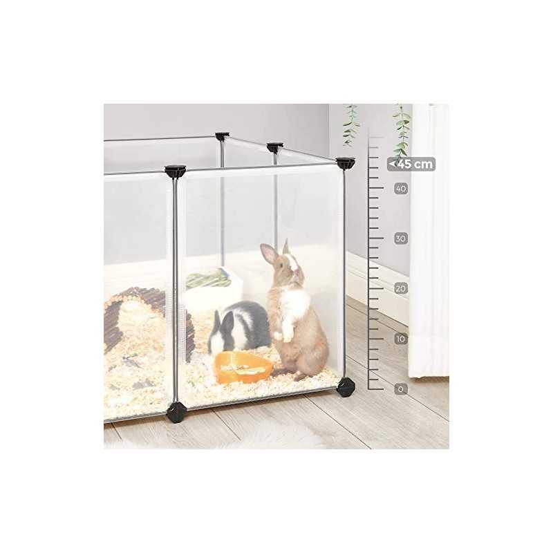 Tarc pentru cobai, cușcă C și C cu scări, 143 x 73 x 91 cm, cursă de exerciții pentru animale de companie, cușcă de gard din plastic DIY pentru hamsteri, iepuri, animale de companie mici, transparent LPC005W01