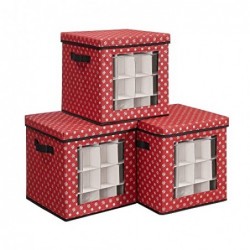 Cutii de depozitare pentru baldouri de Crăciun, set 3 cuburi de depozitare pentru decorațiuni de Crăciun, 64 locuri de cutie, separatoare modulare, 30,5 x 30,5 x 30,5 cm, roșu RFB029R01