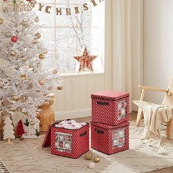 Cutii de depozitare pentru baldouri de Crăciun, set 3 cuburi de depozitare pentru decorațiuni de Crăciun, 64 locuri de cutie, separatoare modulare, 30,5 x 30,5 x 30,5 cm, roșu RFB029R01