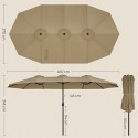 Umbrelă cu umbrelă cu două părți 4.6 x 2.7 m, extra mare grădină de grădină Umbrelă, Twin Sun Shade Canopy, UPF 50+ Protecție, Crank, pentru piață Terasă de grădină în aer liber, fără bază, Taupe GPU36BR