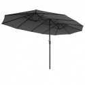 460 x 270 cm Umbrelă cu umbrelă cu două părți, umbrelă extra mare pentru grădină, umbrelă cu umbrelă dublă, protecție UPF 50+, mâner, pentru piață Terasă de grădină în aer liber, fără bază, gri GPU36GY