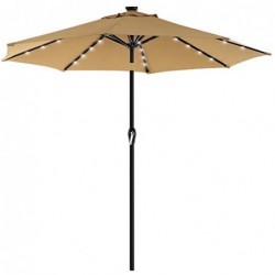 Umbrelă de umbrelă de grădină de 3 m cu lumini LED alimentate cu energie solară, umbrelă cu protecție UPF 50+, înclinare, mâner de mâner pentru deschidere și închidere, bază nu este inclusă, Taupe GPU33BR