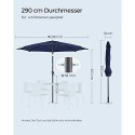 Umbrelă de soare de grădină de 290 cm, UPF 50+, umbrelă de soare, înclinare 30° în 2 direcții, manivelă pentru deschidere și închidere, pentru grădini în aer liber, piscină, balcon, terasă, bază nu este inclusă, albastru GPU30BU