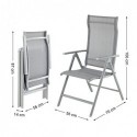 Set de 4 scaune pliante de grădină, scaune exterioare cu structură durabilă din aluminiu, sprijin pentru spate cu 8 unghiuri, Max. Capacitate 120 kg, gri GCB30GY