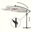 Umbrelă de soare de grădină în consolă cu lumini LED cu energie solară, umbrelă de soare decalată de 3 m cu bază, umbrelă suspendată UPF 50+ banană, manivelă pentru deschidere și închidere, bej GPU018M01
