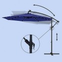 Umbrelă de grădină cu cantilever cu lumini LED alimentate cu energie solară, umbrelă offset de 3 m cu bază, umbrelă suspendată cu banane UPF 50+, crank pentru deschidere și închidere, GPU018L01 albastru naval