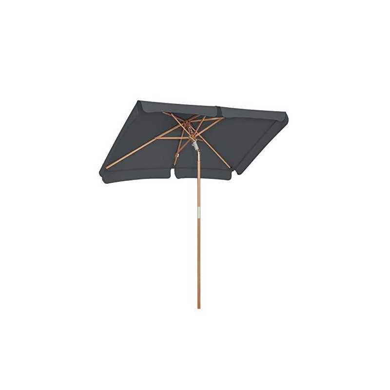 Umbrelă de balcon, 2 x 1,25 m Umbrelă de soare de grădină dreptunghiulară, protecție solară, stâlp și nervuri din lemn, mecanism de înclinare, bază neinclusă, pentru terasă exterioară de grădină, gri GPU26GY