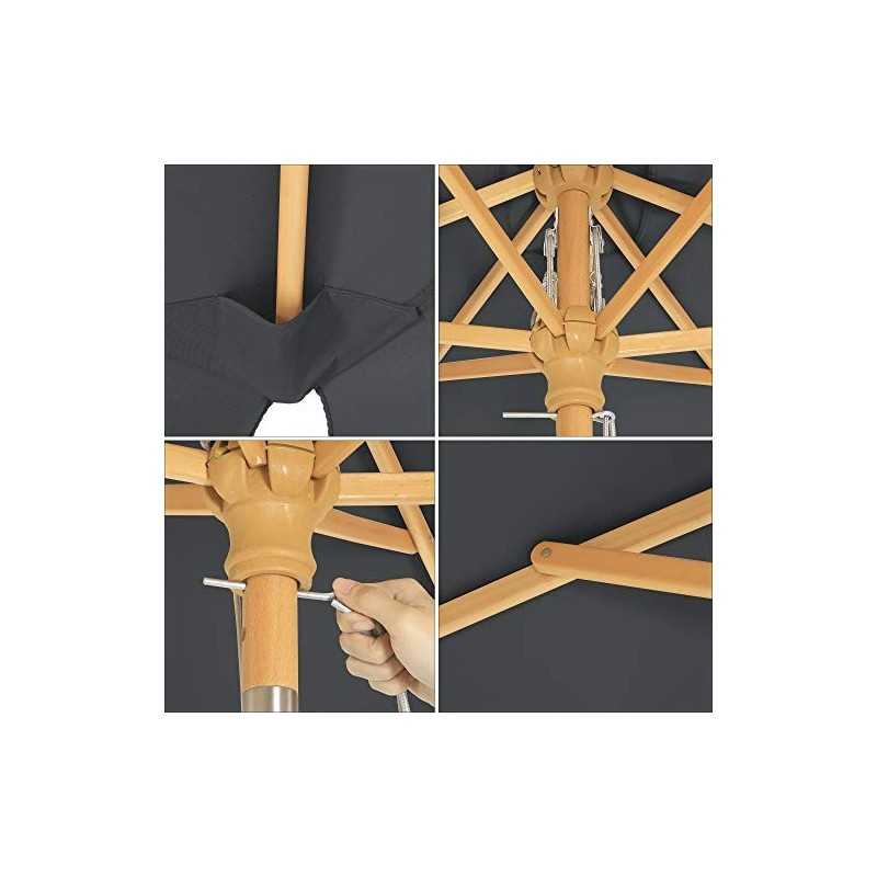 Umbrelă de balcon, 2 x 1,25 m Umbrelă de soare de grădină dreptunghiulară, protecție solară, stâlp și nervuri din lemn, mecanism de înclinare, bază neinclusă, pentru terasă exterioară de grădină, gri GPU26GY