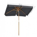 Umbrelă de balcon, 2 x 1,25 m Umbrelă de soare de grădină dreptunghiulară, protecție solară, stâlp și nervuri din lemn, mecanism de înclinare, bază neinclusă, pentru terasă exterioară de grădină, gri GPU26GY