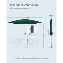 290 cm Umbrelă cu umbrelă de grădină, UPF 50+, umbrelă solară, înclinare de 30° în 2 direcții, mâner de mâner pentru deschidere și închidere, pentru grădini în aer liber Balconul piscinei, Baza nu este inclusă, GPU30GN verde