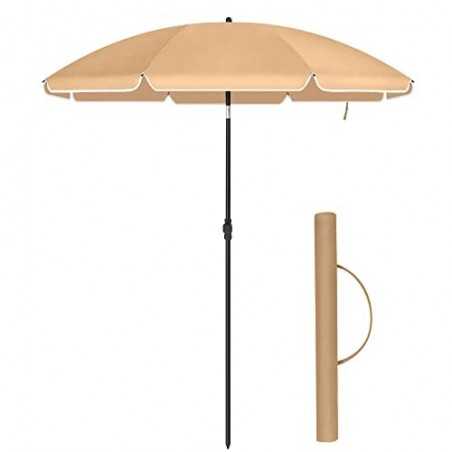 Umbrelă de soare de 2 m, umbrelă de plajă, UPF 50+, protecție solară, baldachin portabil octogonal din poliester, nervuri din fibră de sticlă, mecanism de înclinare, geantă de transport, pentru plajă, grădină, balcon, taupe GPU65BRV1