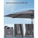 Umbrelă de soare de grădină de 290 cm, UPF 50+, umbrelă de soare, înclinare 30° în 2 direcții, manivelă pentru deschidere și închidere, pentru grădini în aer liber, piscină, balcon, terasă, bază neinclusă, gri GPU30GYV1