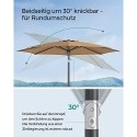 Umbrelă de soare de grădină de 290 cm, UPF 50+, umbrelă de soare, înclinare 30° în 2 direcții, manivelă pentru deschidere și închidere, pentru grădini în aer liber, piscină, balcon, terasă, bază nu este inclusă, taupe GPU30BRV1