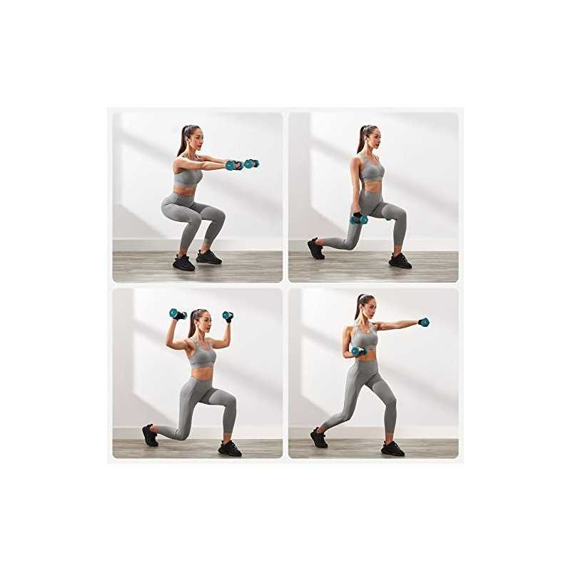 Set de gantere hexagonale cu suport - 2 x 1 kg, 2 x 2 kg, 2 x 3 kg, finisaj mat din neopren, greutăți pentru mâini pentru exerciții la domiciliu, var, teal și gri închis SYL612G02