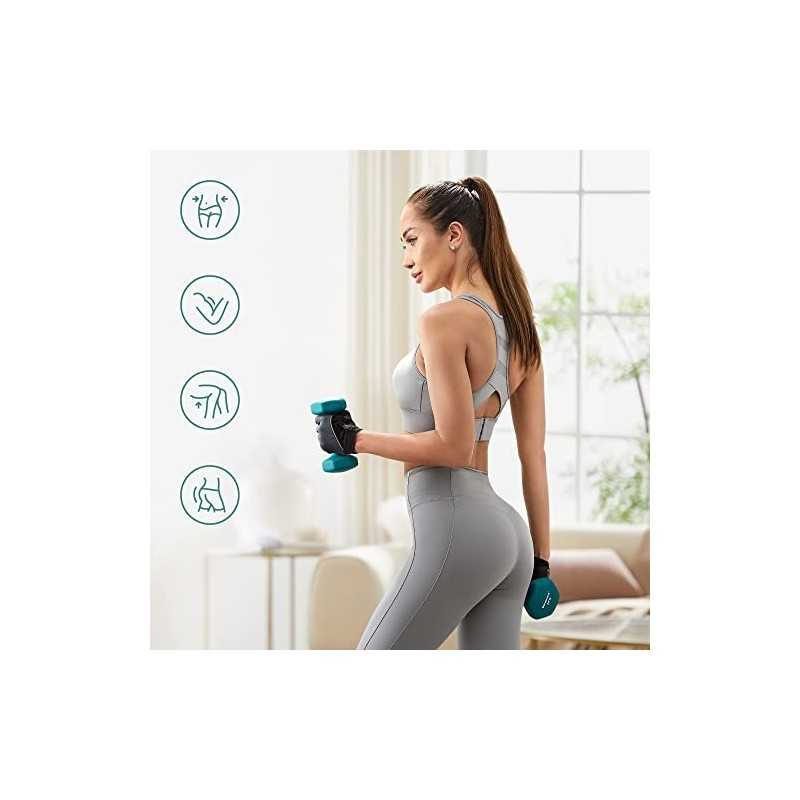 Set de gantere hexagonale cu suport - 2 x 1 kg, 2 x 2 kg, 2 x 3 kg, finisaj mat din neopren, greutăți pentru mâini pentru exerciții la domiciliu, var, teal și gri închis SYL612G02