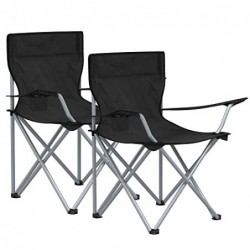 Set de 2 scaune de camping pliabile, scaune de exterior cu cotiere si suport pentru pahare, structura stabila, max. Capacitate 120 kg