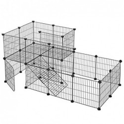 Cușcă pentru cobai, plasă metalică pentru animale de companie cu ușă, gard personalizabil pentru animale mici, iepure, pentru utilizare în interior, cu ciocan de cauciuc, 143 x 73 x 71 cm negru LPI06H