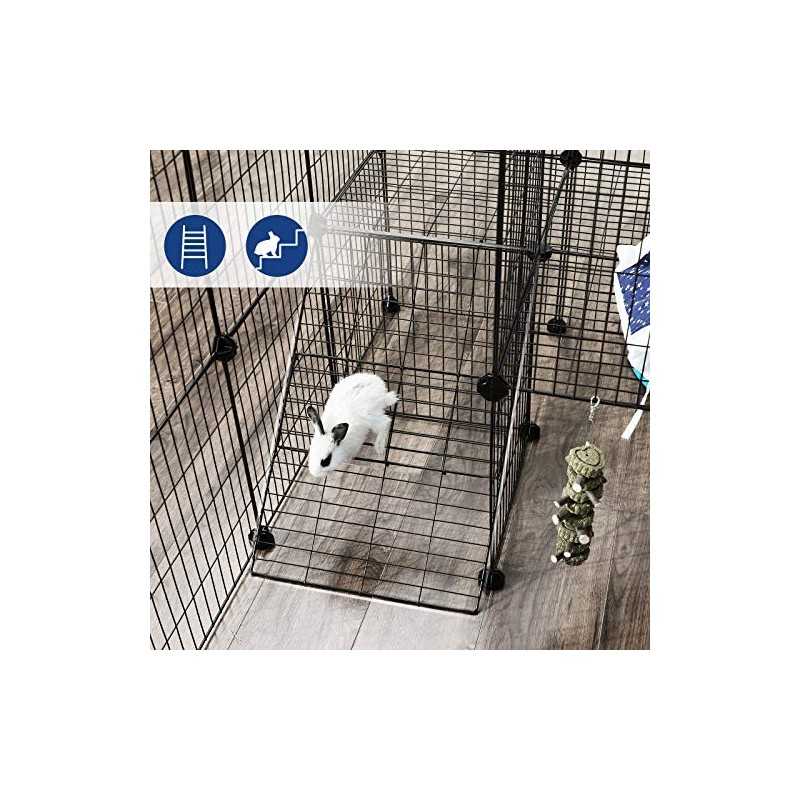 Cușcă pentru cobai, plasă metalică pentru animale de companie cu ușă, gard personalizabil pentru animale mici, iepure, pentru utilizare în interior, cu ciocan de cauciuc, 143 x 73 x 71 cm negru LPI06H