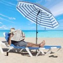 Umbrelă de soare de 1,6 m, umbrelă de plajă, protecție solară cu UPF 50+, baldachin portabil octogonal, mecanism de înclinare, aerisire, geantă de transport, pentru plajă, grădini, balcon, piscină, dungi albastre și albe GPU60WU