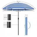 Umbrelă de soare de 1,6 m, umbrelă de plajă, protecție solară cu UPF 50+, baldachin portabil octogonal, mecanism de înclinare, aerisire, geantă de transport, pentru plajă, grădini, balcon, piscină, dungi albastre și albe GPU60WU