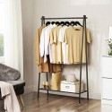 Suport pentru haine cu structură de oțel, suport pentru haine cu șină de agățat, poliță de jos, aspect simplu, pentru subsol mansardă intrare dormitor, 92,5 x 33,5 x 153 cm, negru mat HSR23BK