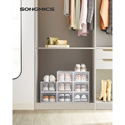 Cutii pentru pantofi, pachet de 8 organizatoare stivuibile pentru depozitarea pantofilor, pliabile și versatile pentru adidași, se potrivesc până la mărimea UK 10.5, transparent și alb LSP08SWT