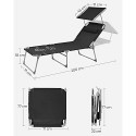 Scaun, pat de soare, scaun mare de soare, 71 x 200 x 38 cm, capacitate de încărcare 150 kg, cu sprijin pentru cap, sprijin pentru spate, umbrelă, pliabil, pentru grădină, negru GCB22BK