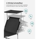 Scaun, pat de soare, scaun mare de soare, 71 x 200 x 38 cm, capacitate de încărcare 150 kg, cu sprijin pentru cap, sprijin pentru spate, umbrelă, pliabil, pentru grădină, negru GCB22BK