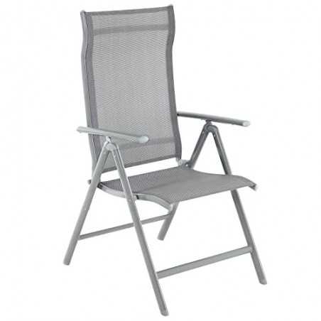 Scaun de grădină pliabil, scaun de exterior cu structură durabilă din aluminiu, spătar înclinabil în 8 unghiuri, max. Capacitate 150 kg, Gri GCB02GY